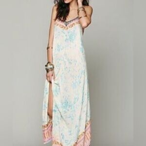 Free People Handkerchief Hemline Tie Dye Pink and Blue Beaded Dress XS